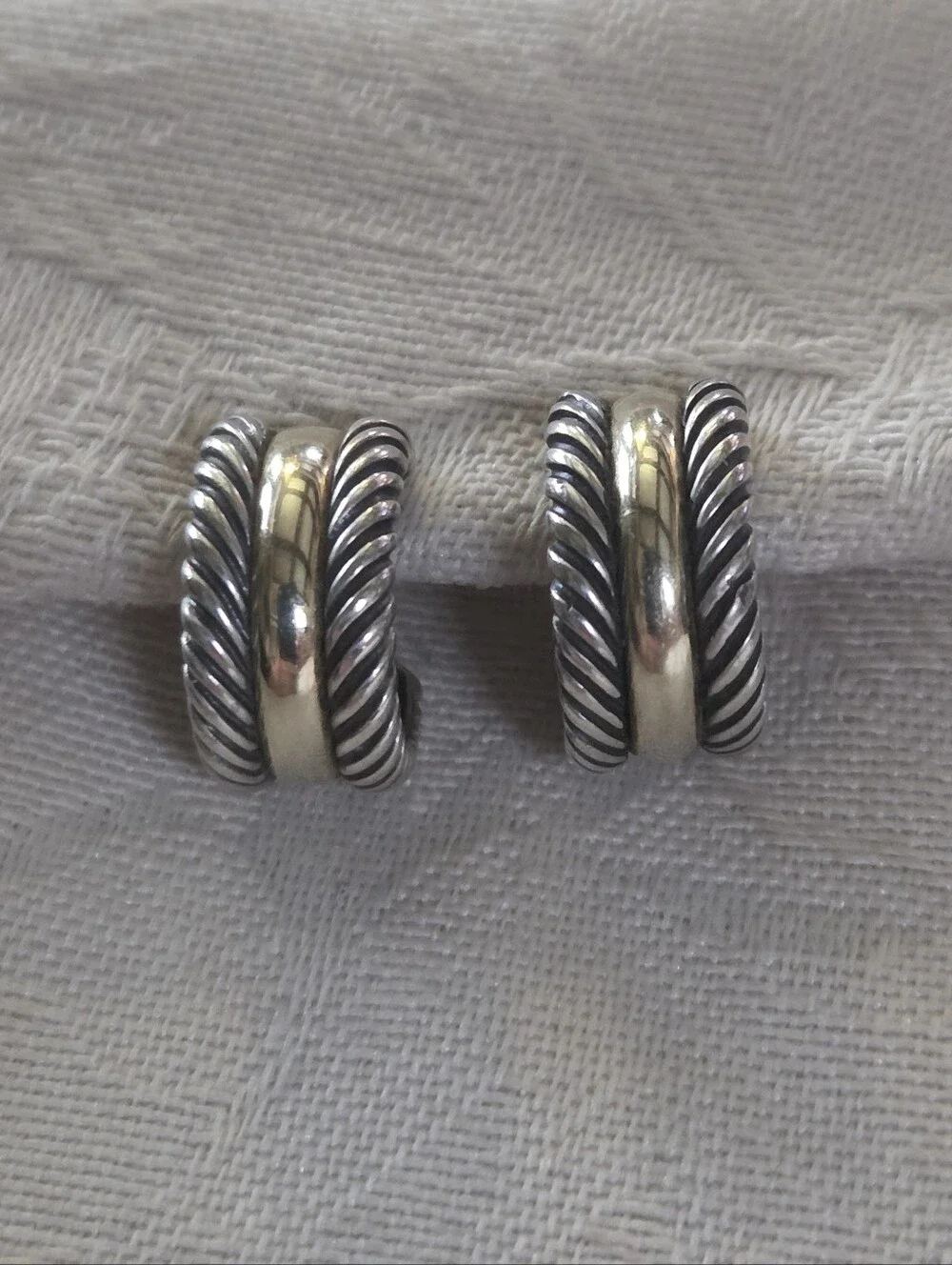 David Yurman Cable Collectibles Huggie Hoop Earrings, SS & 14k
